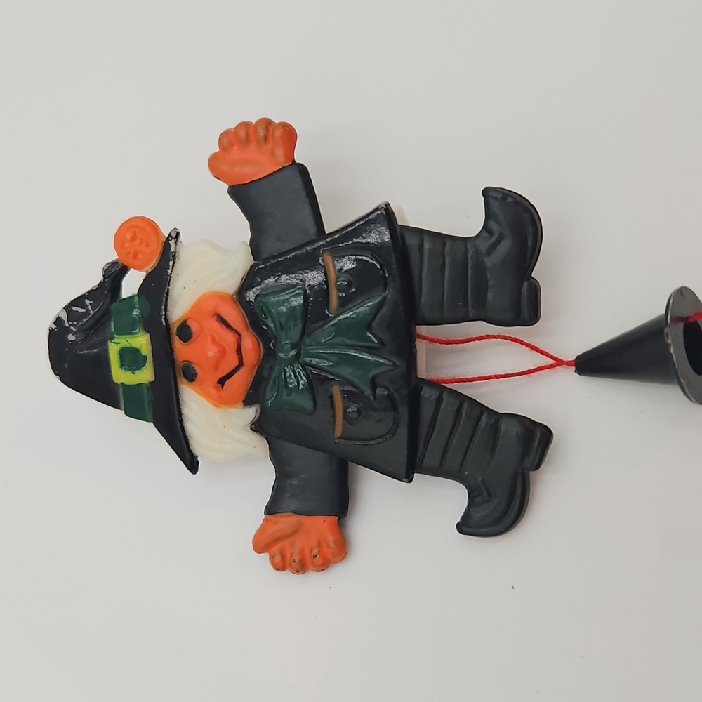 Halloween Witch Pull String Toy Pin Vintage Moveable Arms And Legs Label